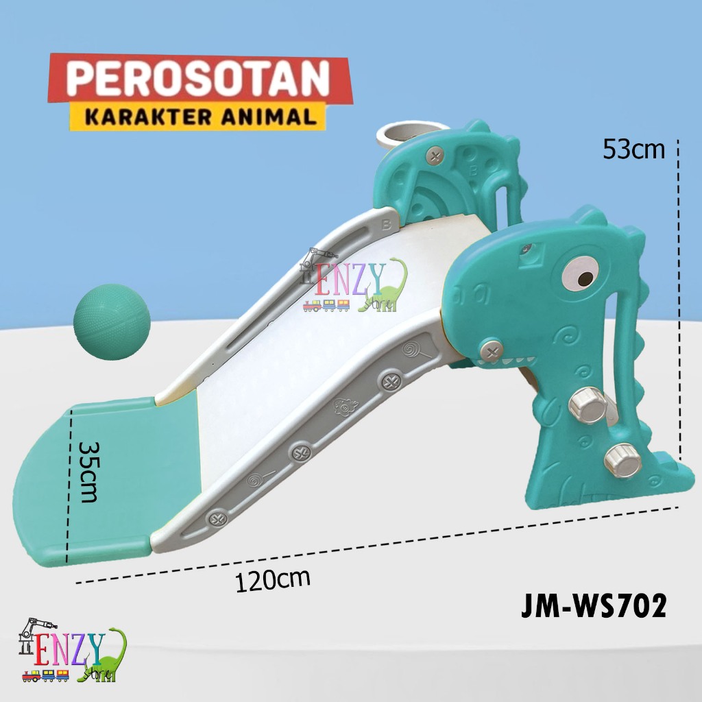 Mainan Anak Perosotan Dino Slide Ring Basket dan Serodotan  free bola