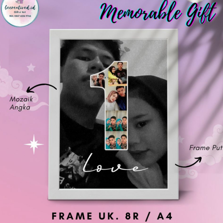 Bingkai Foto Mozaik Angka Memorable Gift Kado Anniversary Romantis 8R A4