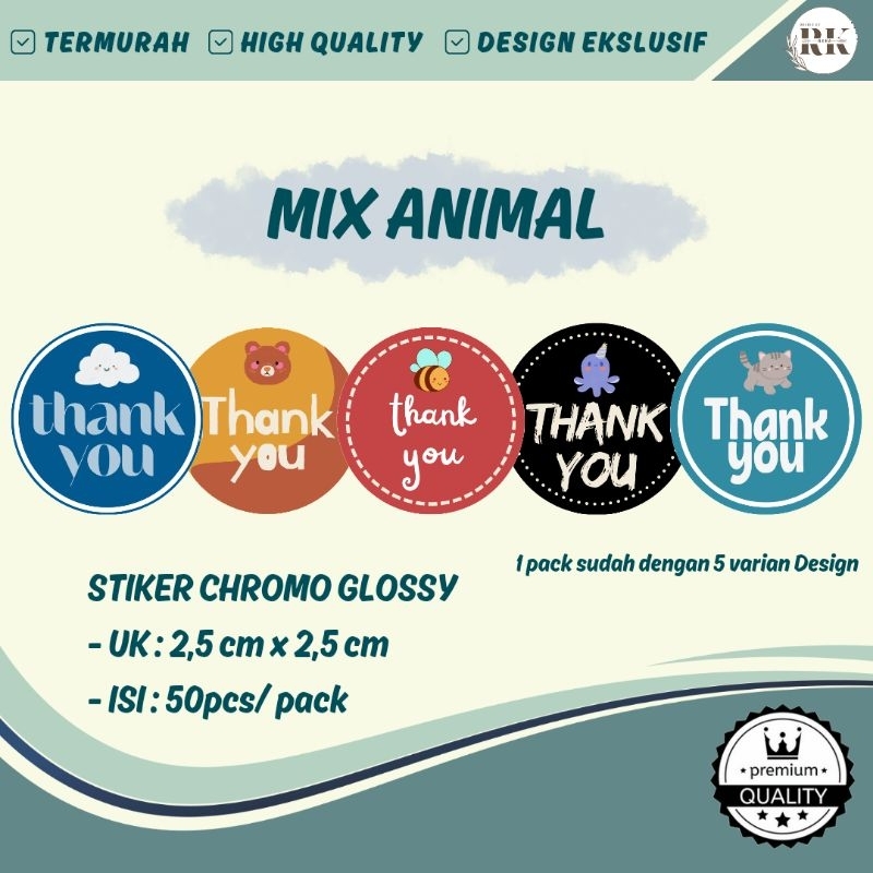 

STIKER THANK YOU MIX ANIMAL I STIKER CHROMO I EKSKLUSIF I HIGH QUALITY I TERMURAH I 1 pack = 50pcs