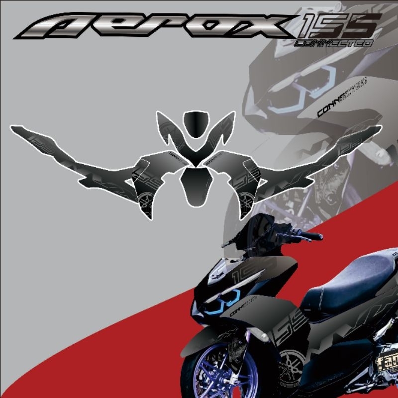 decal aerox 155 connected hitam glossy