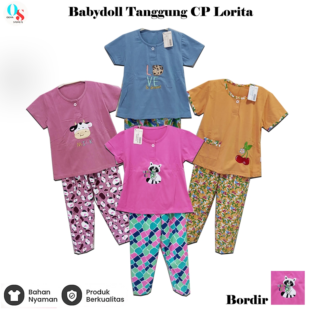 Lorita - Baju Tidur Anak Umur 6 - 8 Tahun/ Babydoll Setelan CP Ukuran L Lengan Pendek Celana Panjang