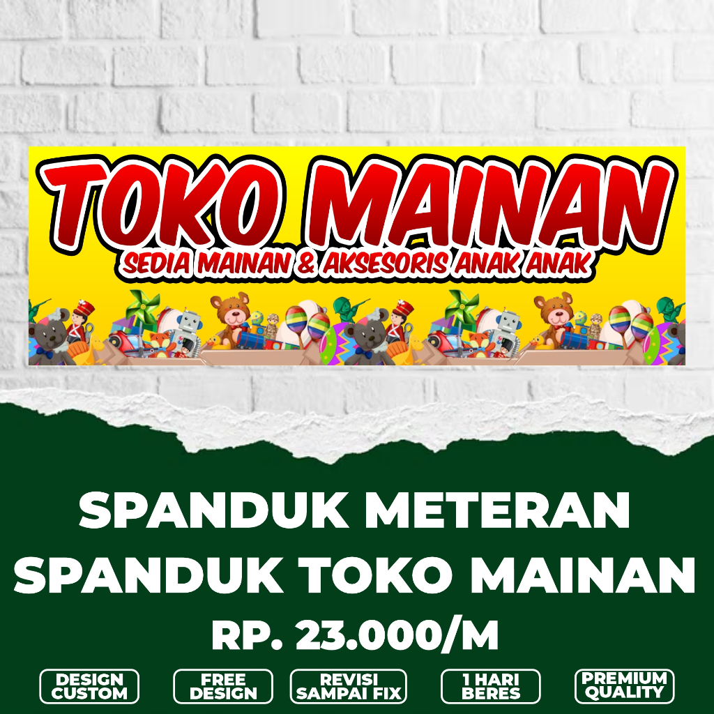 Spanduk banner toko mainan / banner toko mainan / banner meteran custom termurah