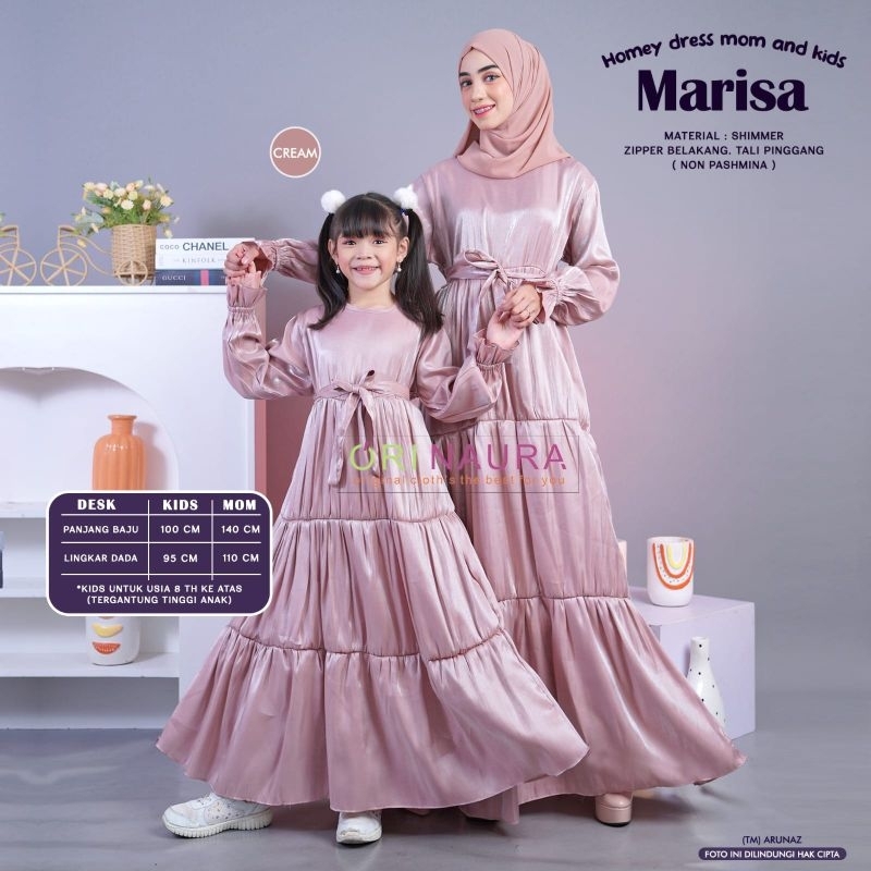 Marisa Homey Dress Original Ori Naura - Couple Gamis Ibu Anak Bahan Shimmer - Sarimbit Ibu Anak Mewa