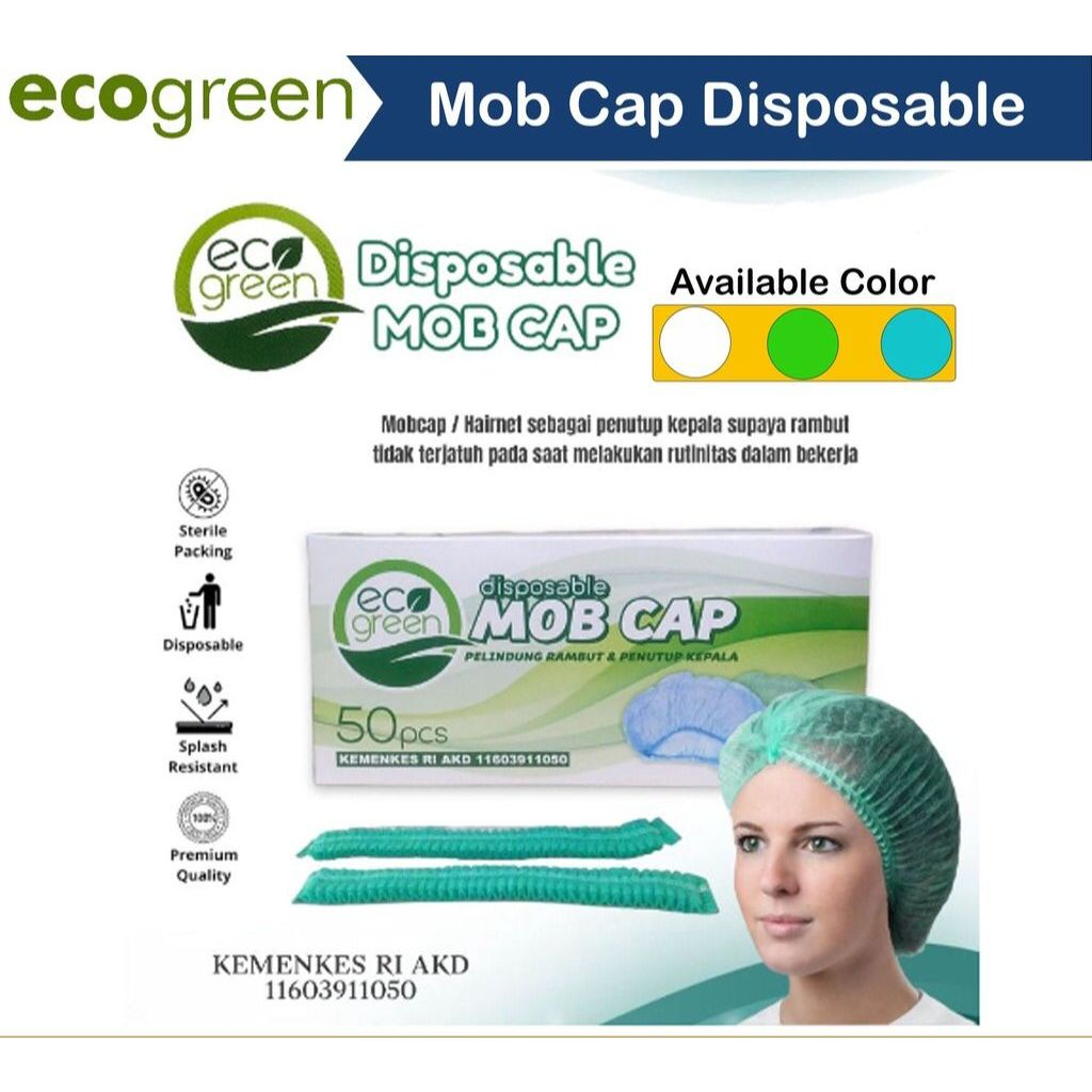 Hair Cap Medis Eco Green Hairnet Disposable Nurse Cap Mobcap Eco Green