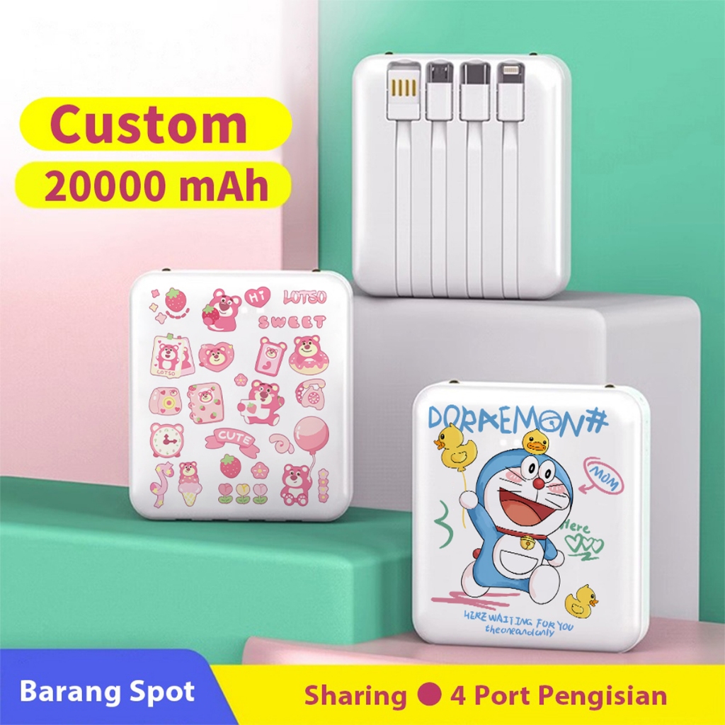 MIVOK Powerbank Custom 20000mah Led Gambar Kustom Power Bank Built In Cable Gaya Kartun Lucu Mini Or