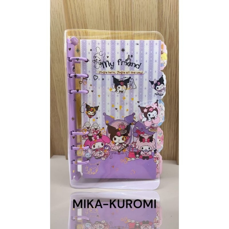 

Ring book Sanrio Binder Notes A5 Kuromi Cinnamoroll Melody Pompurin Sampul Mika Klip kancing Akrilik