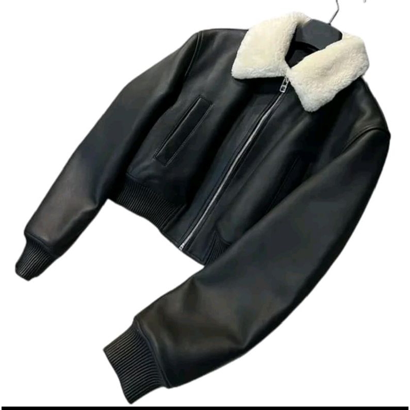 Jaket wanita Crop Kerah Bulu musim dingin