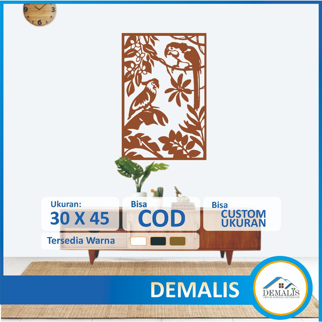 Hiasan Dinding Tempel Aesthetic Kayu Unik Mewah Motif Burung Kakak Tua Untuk Dekorasi Pajangan Ruang