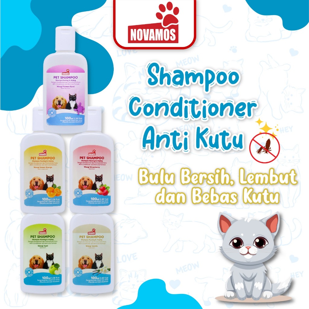 NOVAMOS Shampoo Kucing dan Anjing ( Shampoo + Conditioner Anti Kutu dan Jamur 100 ML )