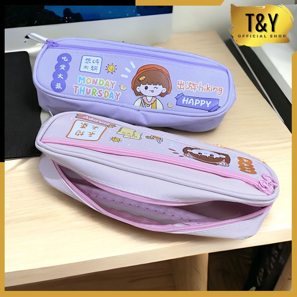 

T&Y Tempat Pensil Karakter Kartun 2 Resleting Kapasitas Besar Kotak Pensil Anak Perempuan Tempat Pensil Lucu Kotak Pensil Serbaguna Tempat Alat Tulis Perlengkapan Sekolah Dua Sisi Resleting