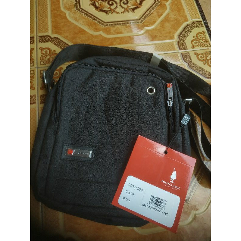 Tas Selempang Slingbag Pria Polo Classic Warna Full Black Hitam Baru Original