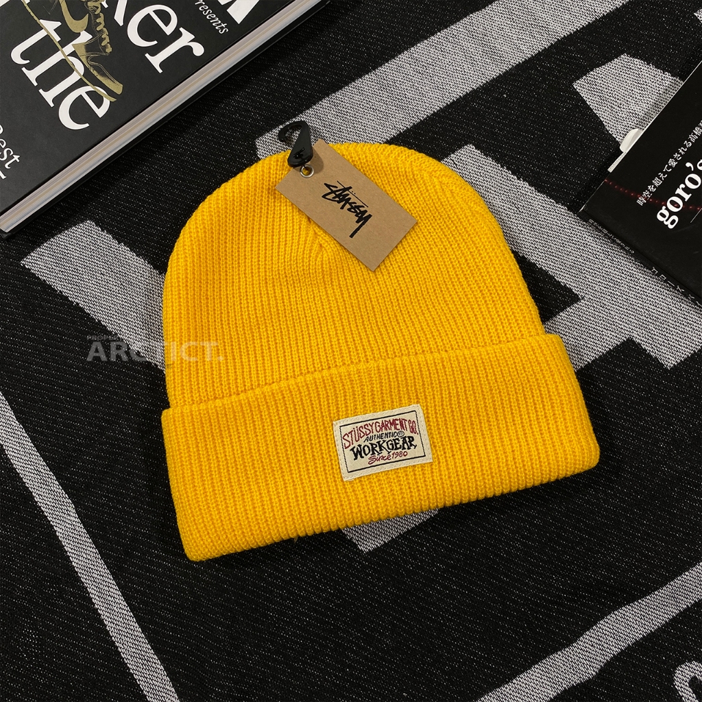 STUSSY WORKGEAR WAFFLECUFF BEANIE HAT - YELLOW | ORIGINAL