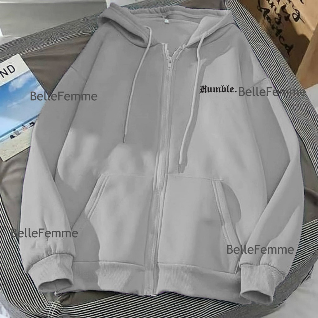 zipper wanita humble korean stylel xl xxl hoodie cewek resleting motif humble hudie atasan cewek dew
