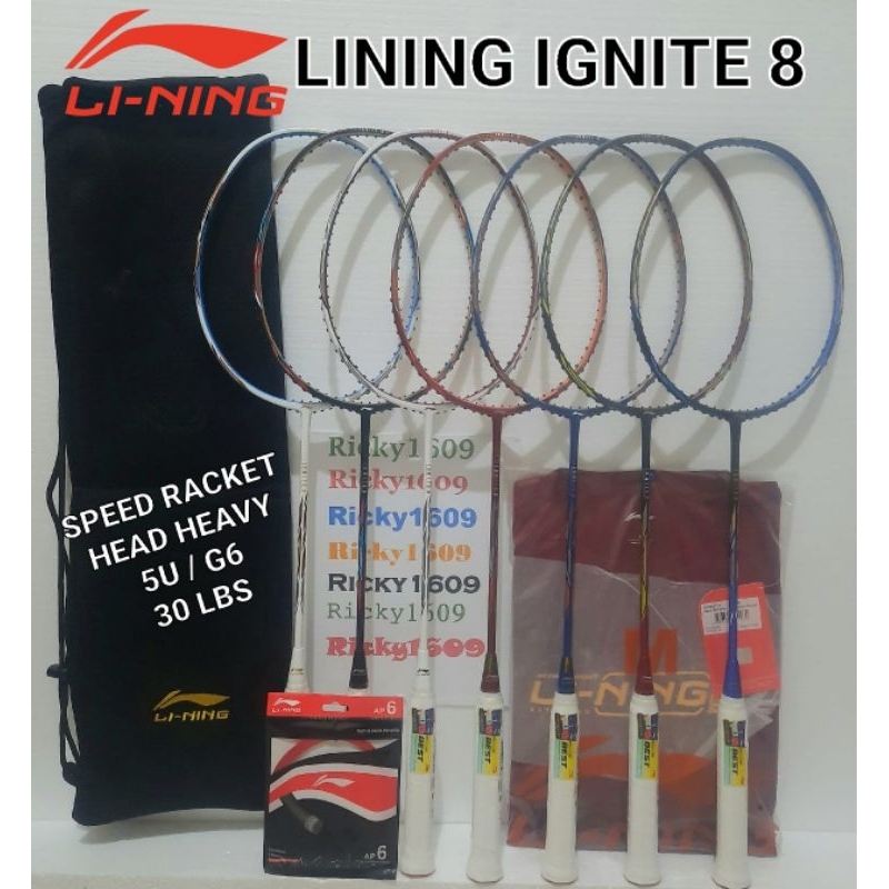 RAKET BADMINTON LINING IGNITE 8 - SPEED RACKET - HEAD HEAVY - 77 gram - 30 Lbs - ORIGINAL LI-NING