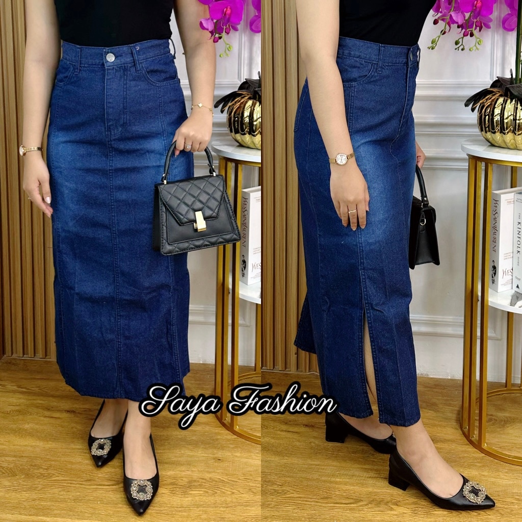 Rok Span Jeans Polos Panjang 1089 Premium
