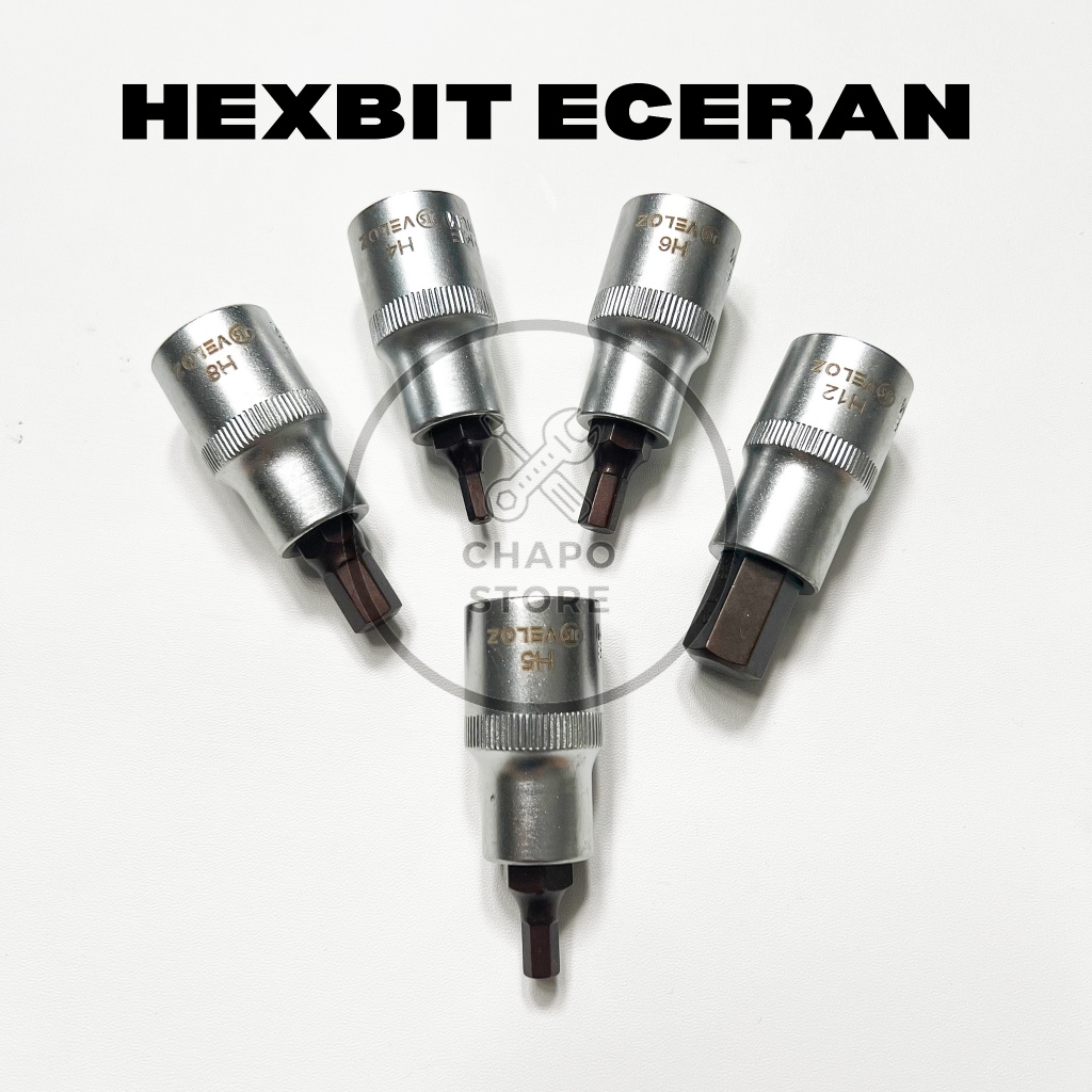 Veloz mata kunci sok sock shock socket L ketok 4 5 6 8 10 12mm 1/2" inch hex bit type