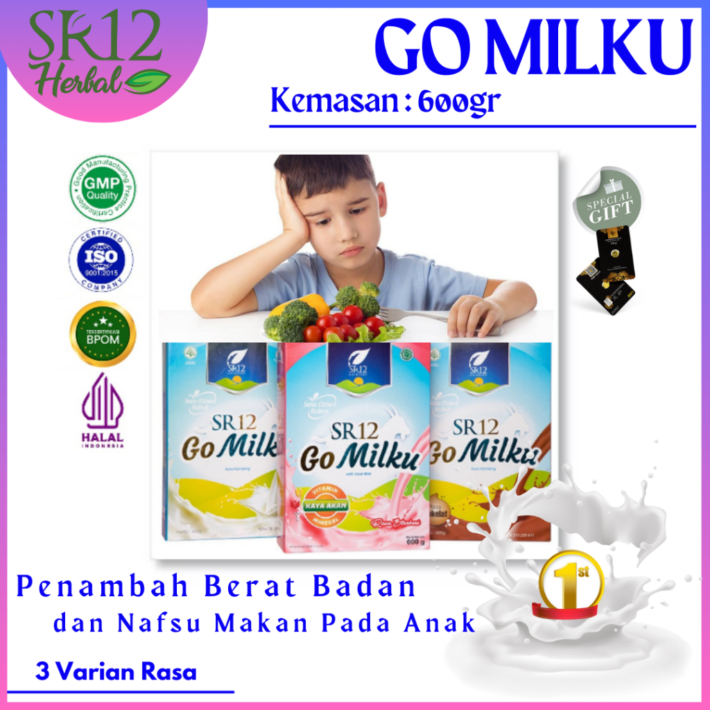 

[FREE LOGAM MULIA] GO MILKU SUSU SR12 ETAWA HALAL TERBAIK Penggemuk Badan Anak Penambah Nafsu Makan Imun Booster Mencerdaskan Otak Ampuh Original