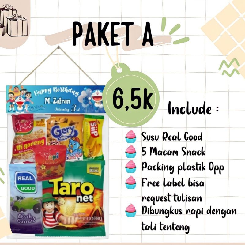 

Snack Ultah Anak Murah/Bingkisan Ultah Anak/Hempers Snack Ultah