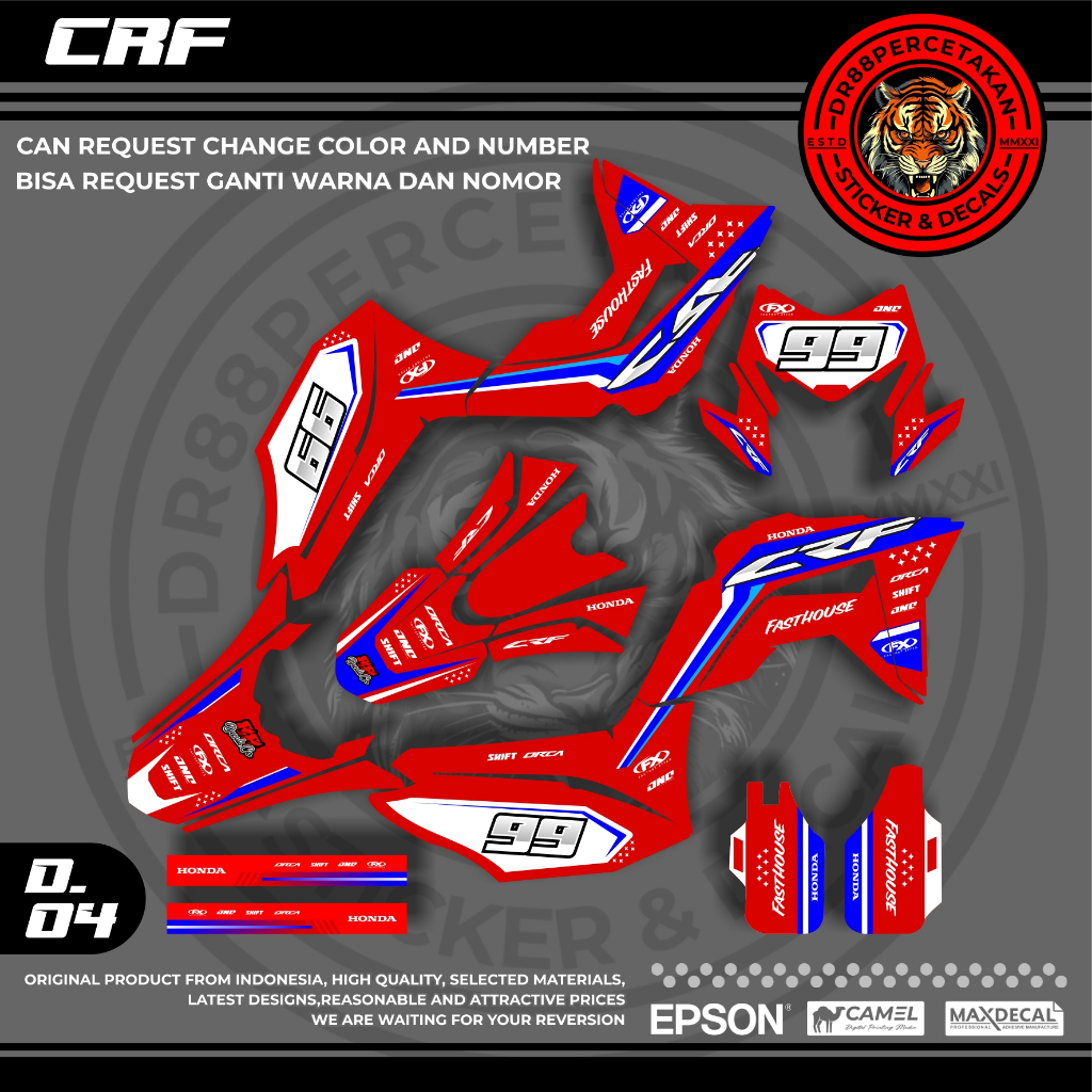 DECAL CRF 150 L FULL BODY warna merah super glosy / doff