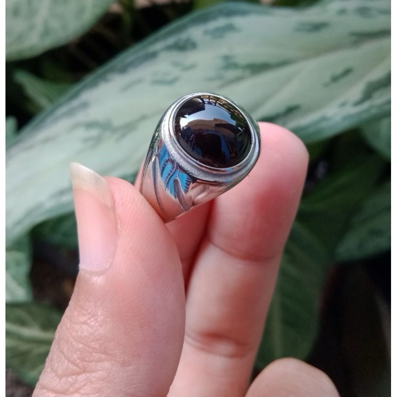 cincin batu akik natural Kecubung wulung original kantoran ring titanium