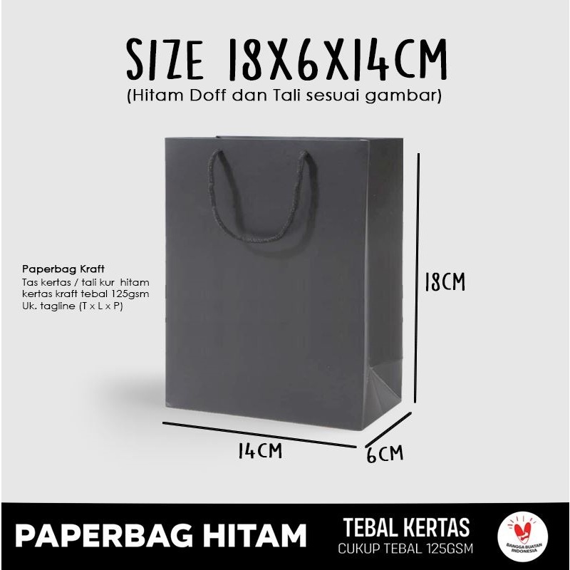Paper Bag Hitam Mini 18x6x14 cm / Paper Bag Kado polos Packing Parfume Souvenir Wedding / Papper Bag