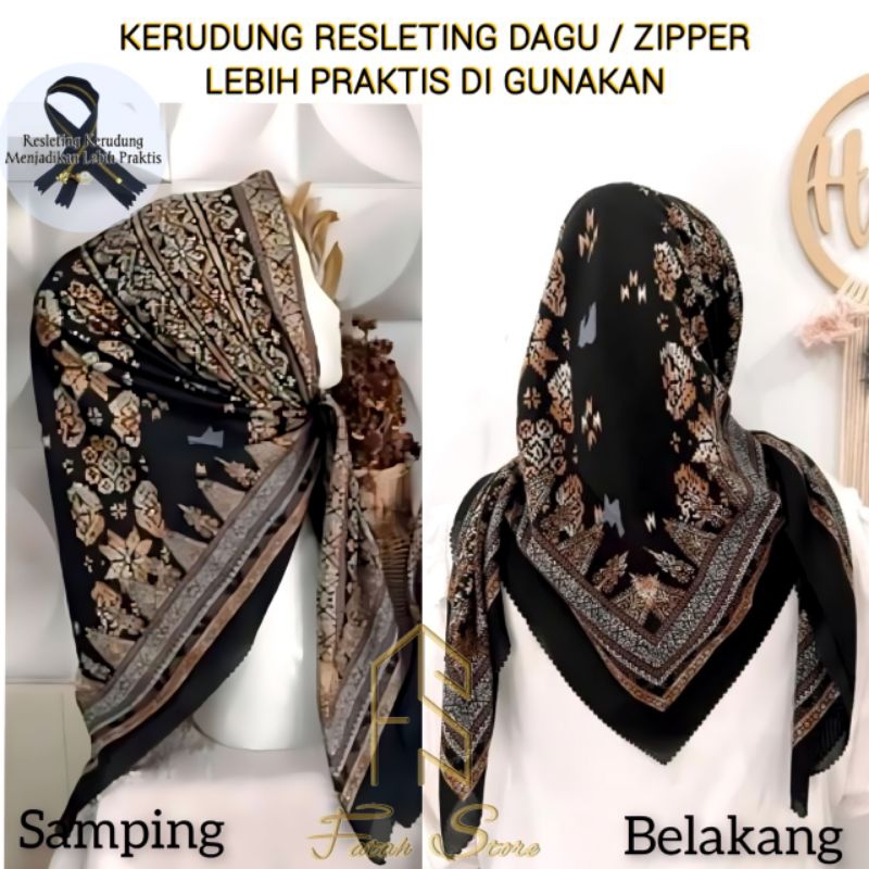 Kerudung resleting instan / hijab zipper motif / hijab instan resleting dagu / kerudung ziper