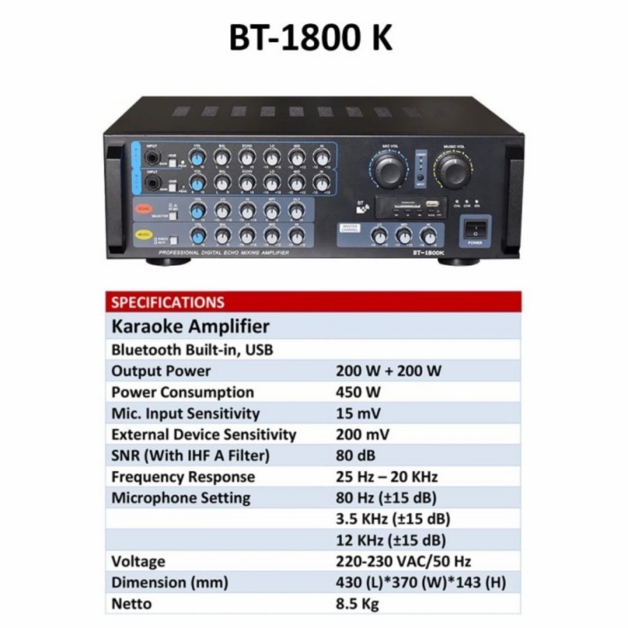 power amplifier karaoke bluetooth wisdom BT1800K / BT 1800K / BT1800 K