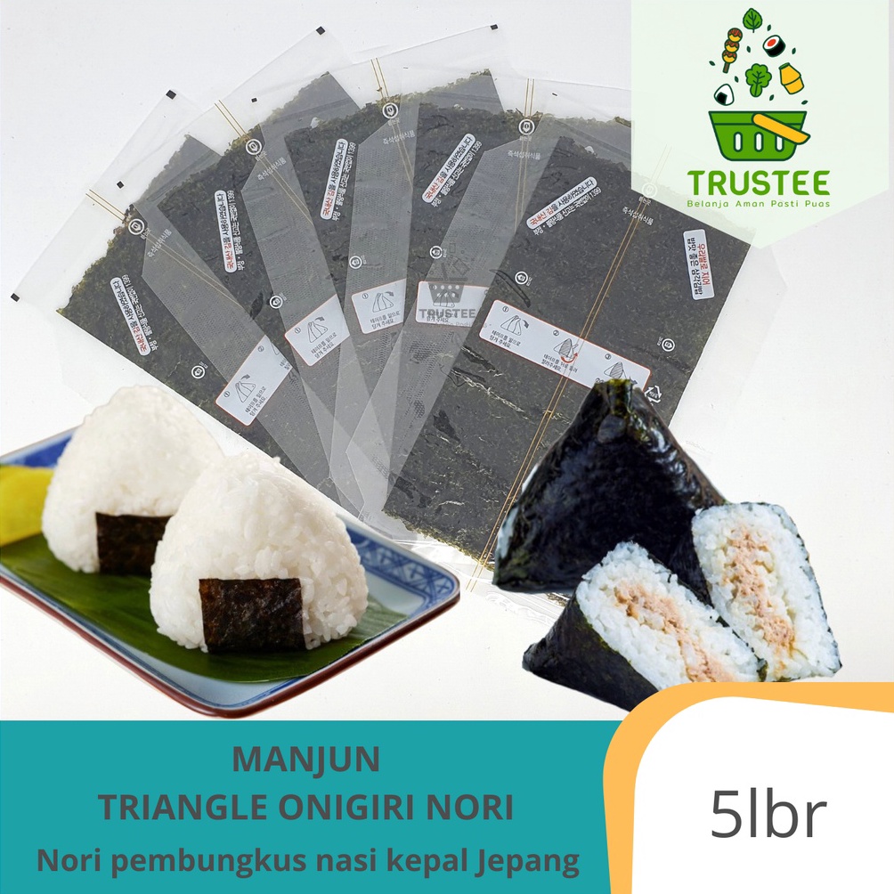 

iskn Prm MANJUN Triangle Sushi Nri NIGIRI Wrapper HALAL MUI Rumput Laut nasi kepal 5lembar sheet 68