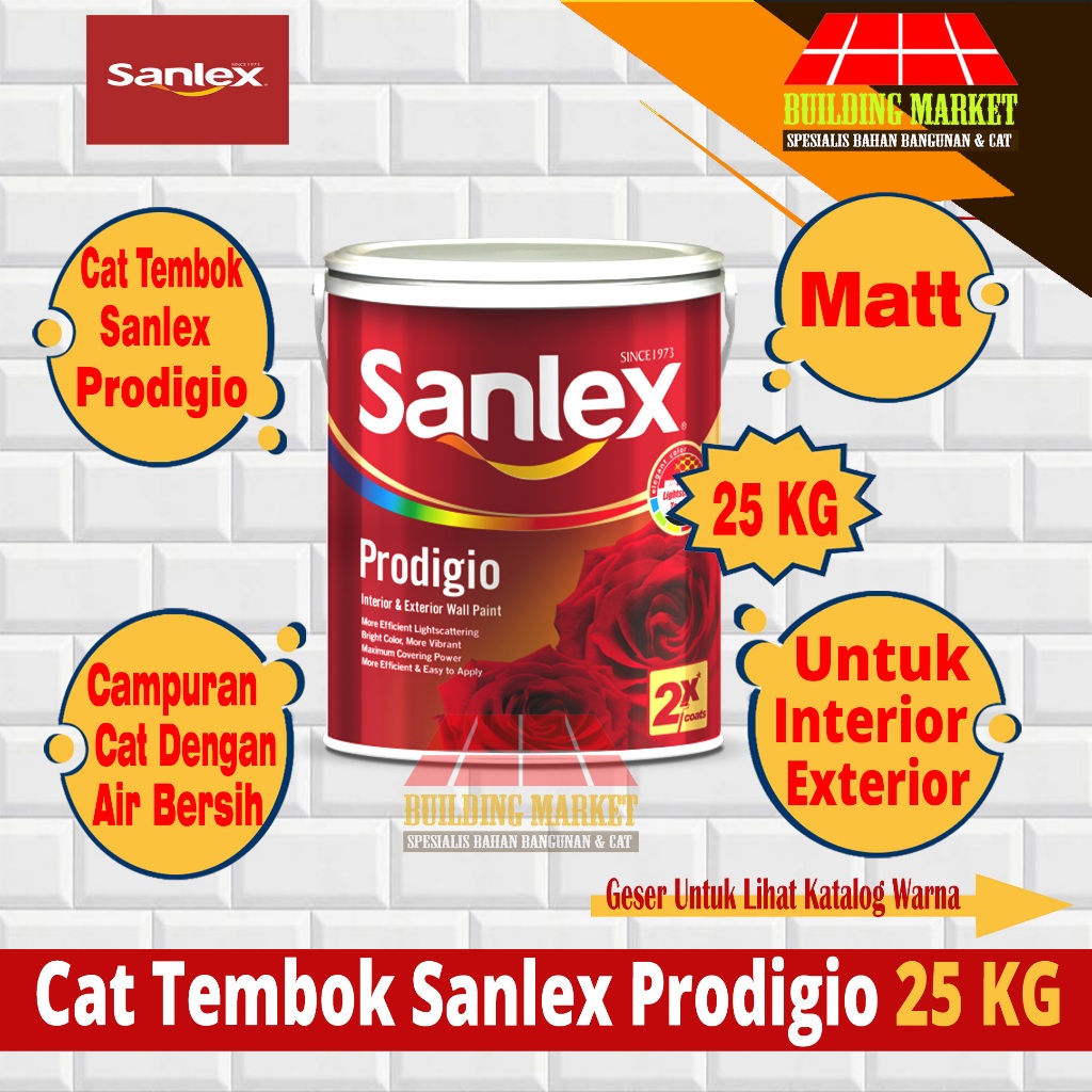 CAT PLAFON GIPSUM CAT TEMBOK SANLEX PRODIGIO INTERIOR 6000 WHITE 25 KG