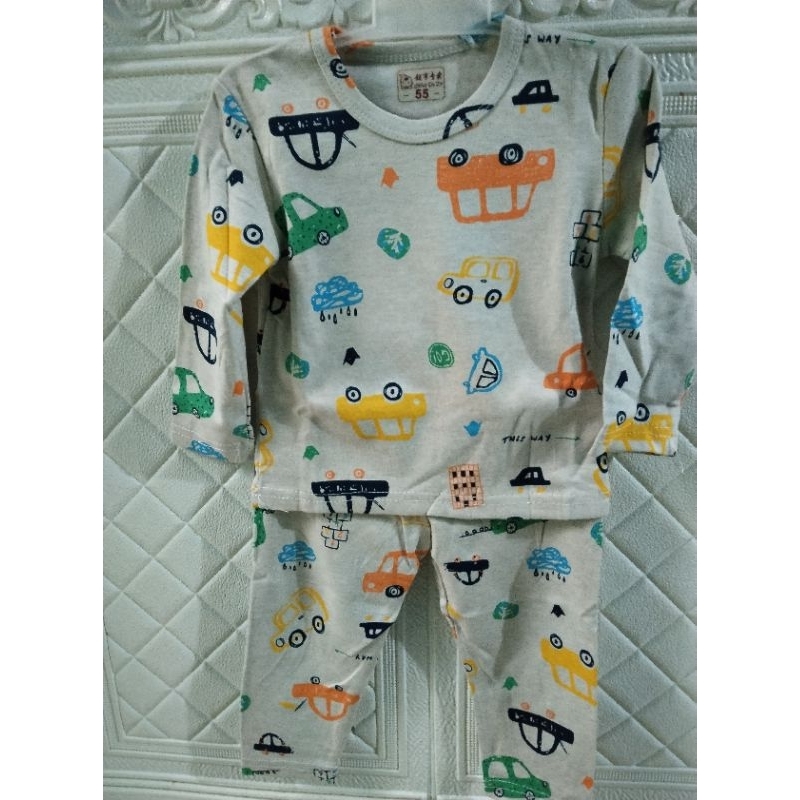 Setelan Baju Celana Panjang Anak Laki - Laki Motif Mobil  / Setelan Cowok 1-2 Tahun