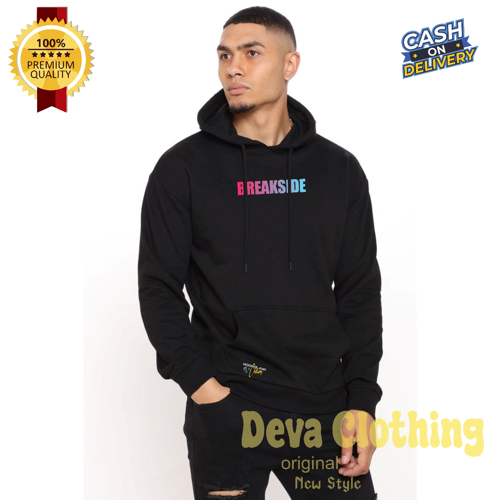 Hoodie Pria Distro Sablon BREAKSIDE Bahan Katun Fleece Tebal Sweater Hodie Warna Hitam Bahan Flece T