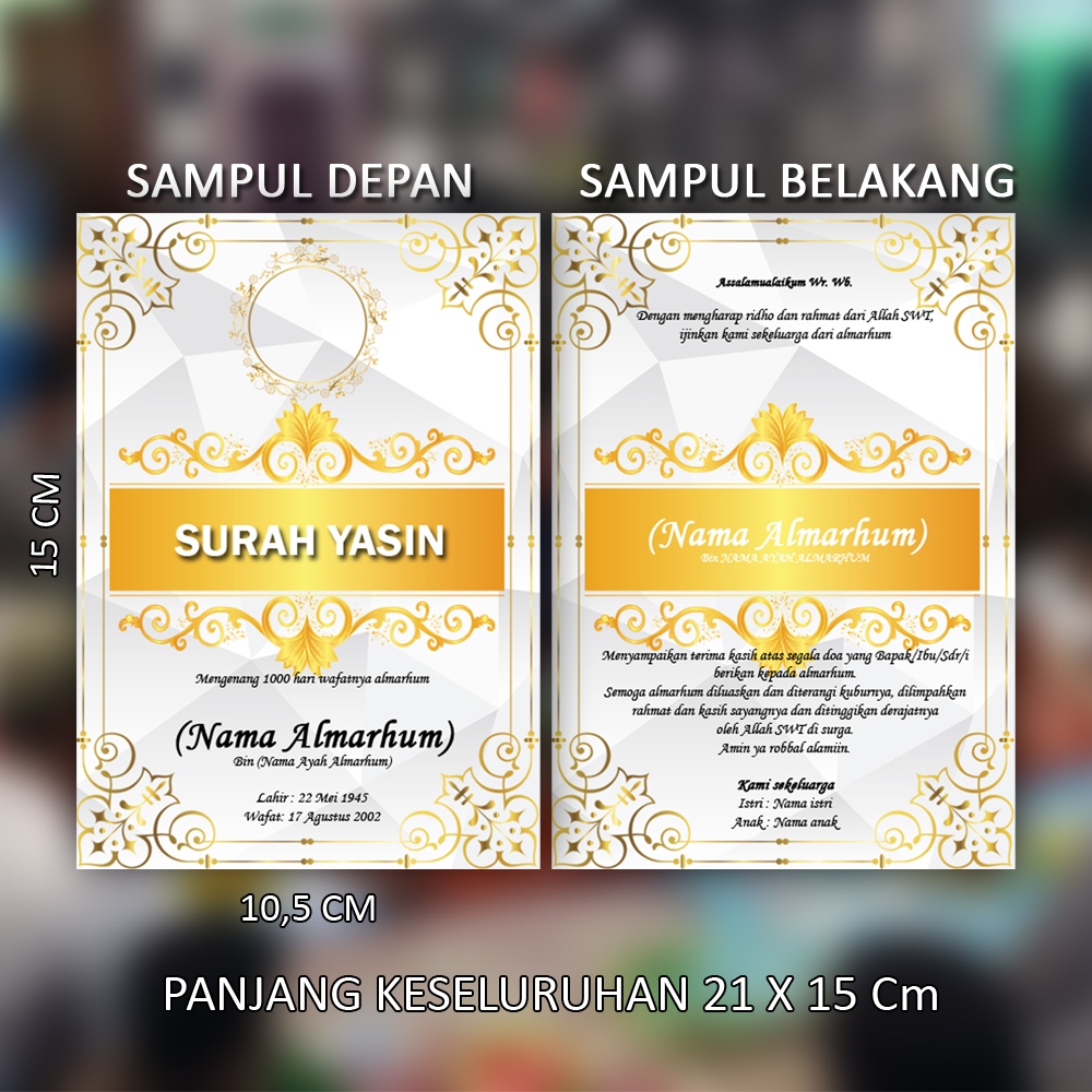 Buku Yasin Custom Untuk 100/1000 Hari Wafat