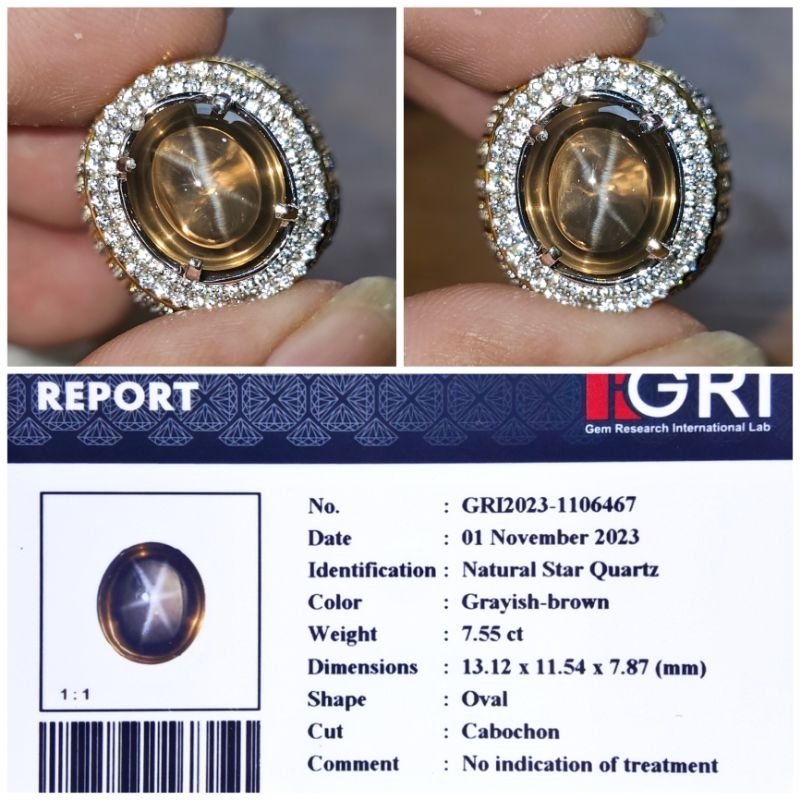 Cincin Batu Natural Star Quartz Ring Perak Memo