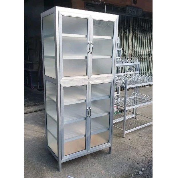 Lemari Rak Sepatu Aluminium Kaca Tempahan