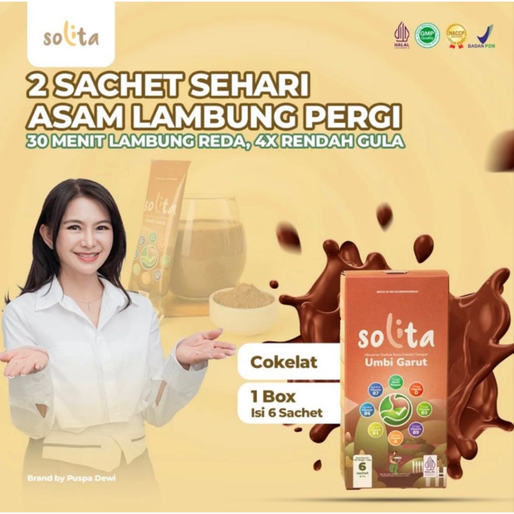 

Solita Minuman Serbuk Umbi Garut Coklat -1 Box isi 6 Sachet