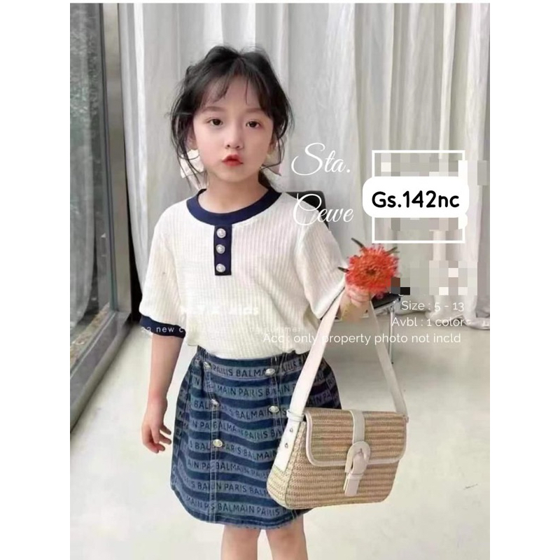 Setelan anak cewek imp0rt balmainRok jeans+kaos 3butt(4-11th)
