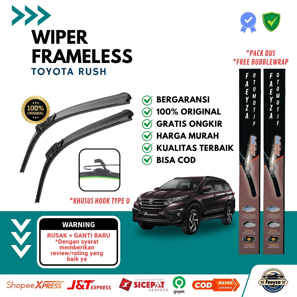 Wiper Frameless Toyota Rush 1 Set Kanan Kiri Wiper Kaca Mobil Frameless Murah Toyota Rush Wiper Mobi