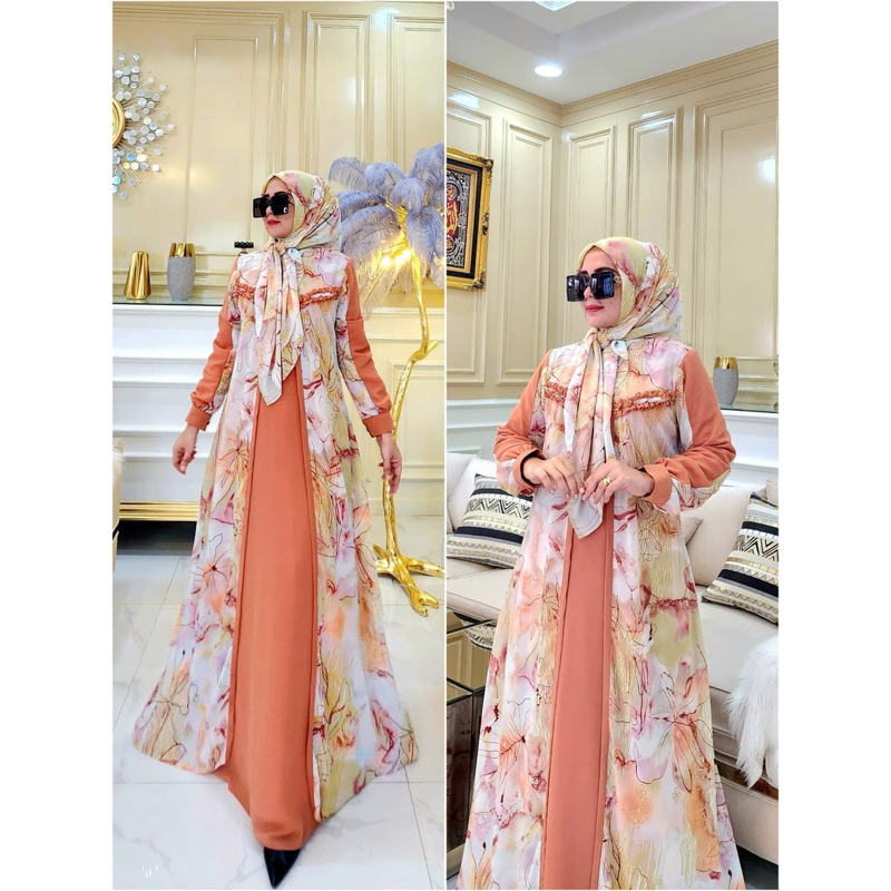 MARISA SERIES//stelan gamis hijab By syafeera original syar’i//Gamis motiff kombinasi