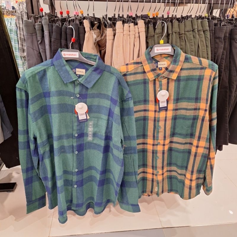 Kemeja Flanel pria Nevada motif kotak kotak