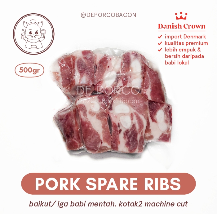 

DEPORCO Pork Spare Ribs Daging Iga Babi Baikut Bakut Danish Crown Import Denmark (500gr)