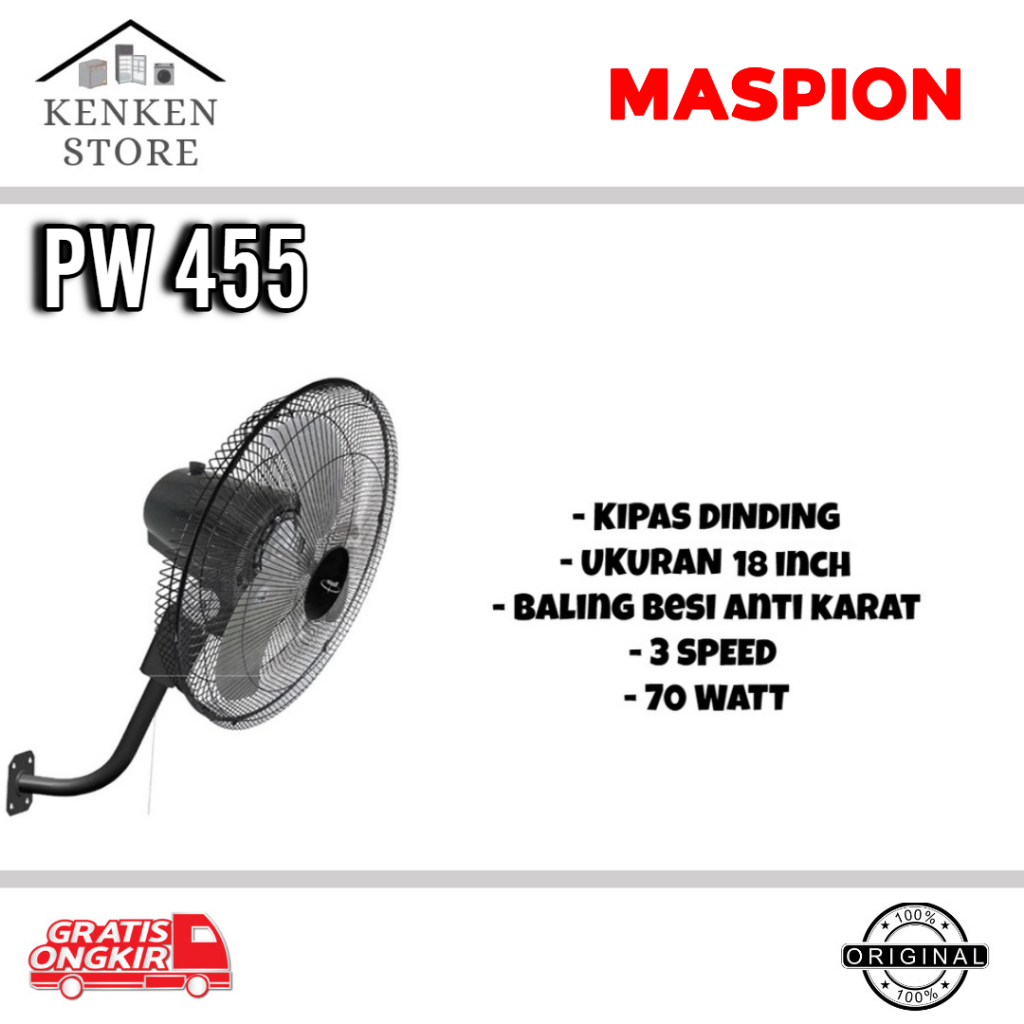 KIPAS ANGIN  DINDING MASPION PW-455 16 INCH KIPAS ANGIN BESI