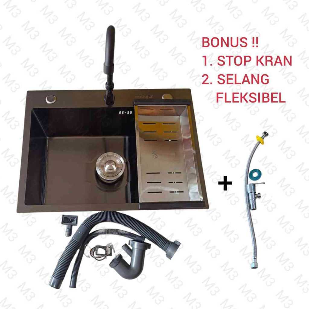 (INSTANT) KITCHEN SINK STAINLESS BLACK 6045 KINGJOHLE / BCP HITAM 1 LUBANG