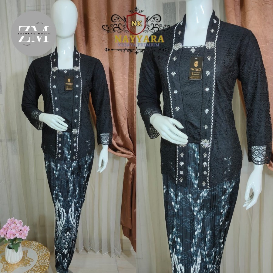 Setelan kebaya wisuda brokat payet kutubaru / kebaya pesta kondangan - Hitam