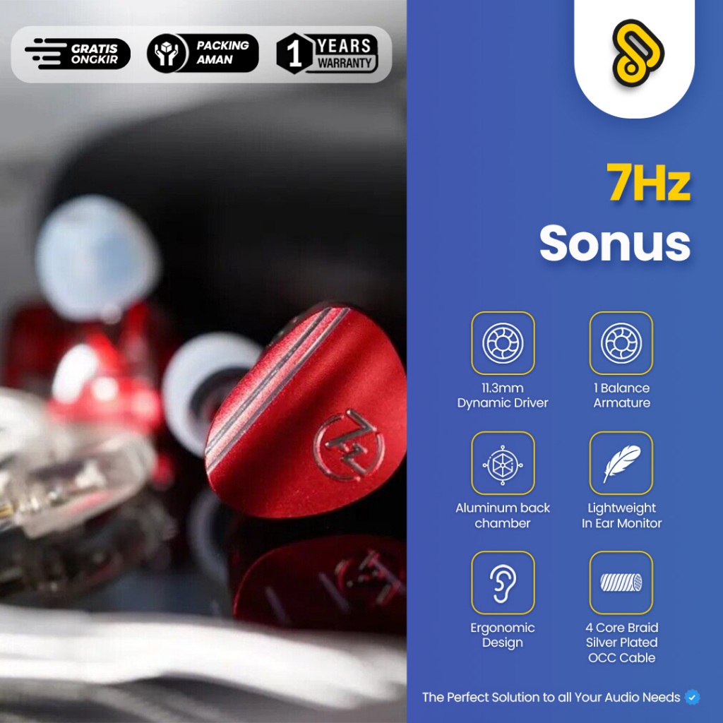 7Hz / 7 Hertz SONUS 1BA+1DD Hybrid Driver In Ear Monitor Earphone