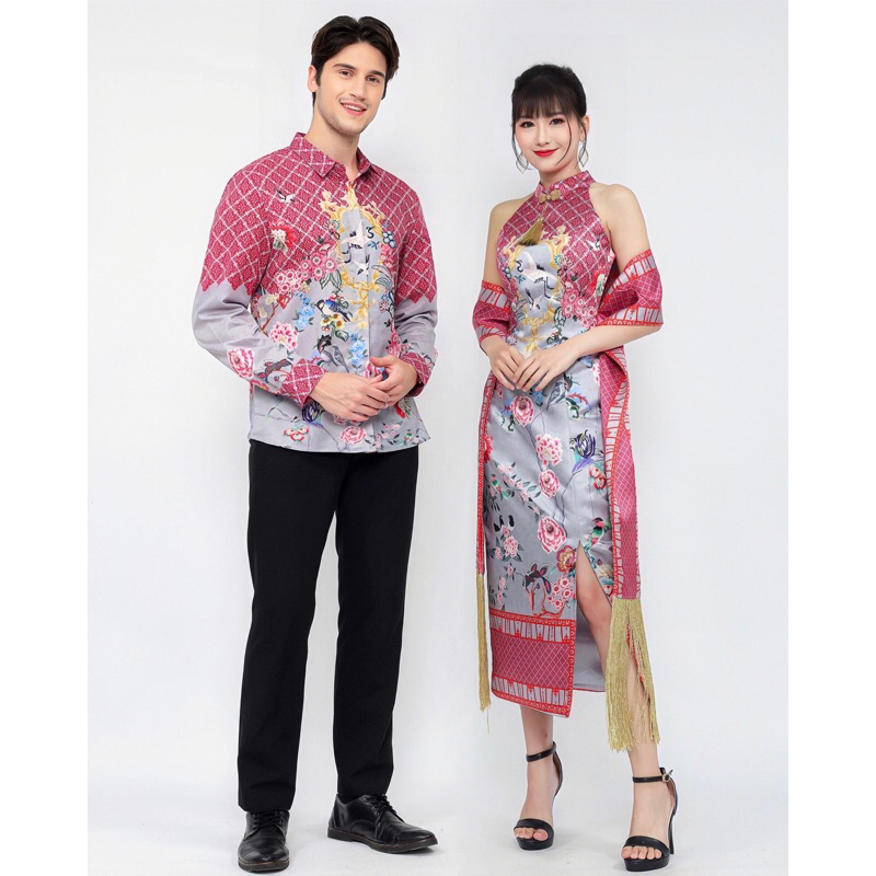 Cheongsam Kyoto Fusia + grey