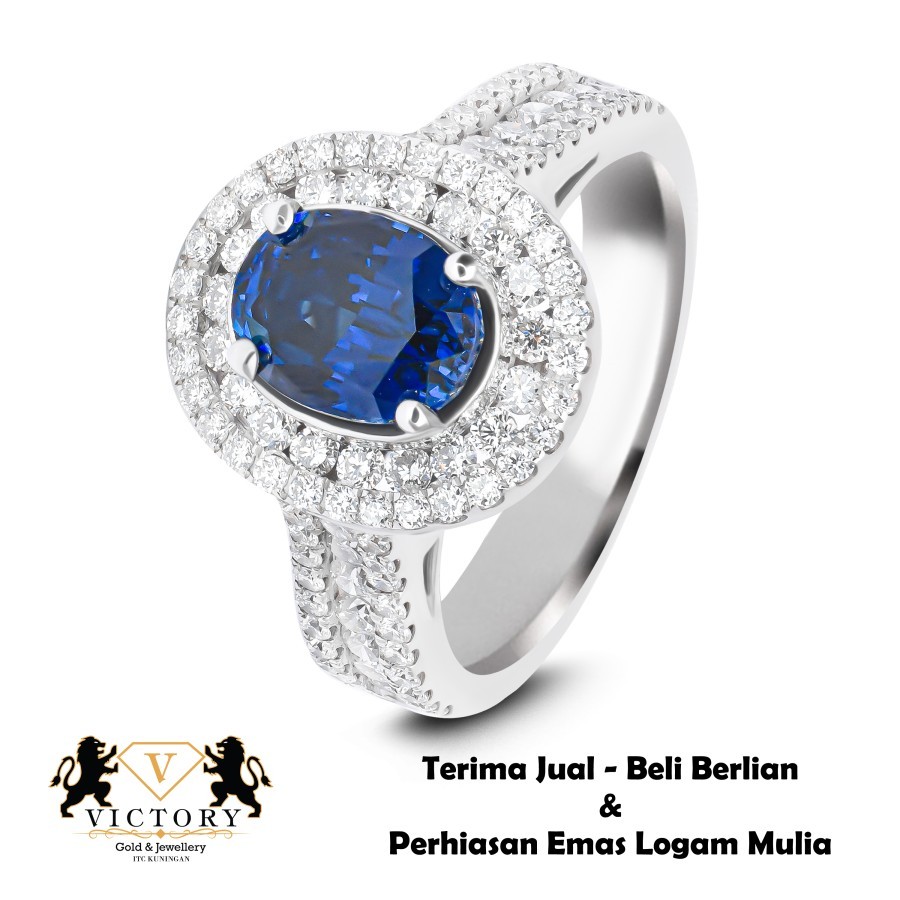 Cincin Berlian Blue Sapphire Wanita Victory - Ring VIC 2597