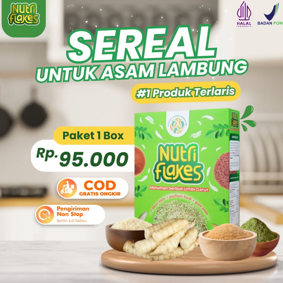 

ART B38T Nutriflakes Sereal Umbi Garut Solusi Asam Lambung 1 Box