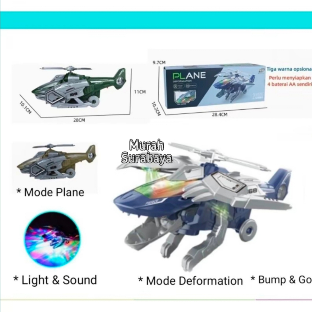 Mainan Anak Pesawat Tempur Bisa Berubah Menggunakan Baterai Kemasan Dus Yx161