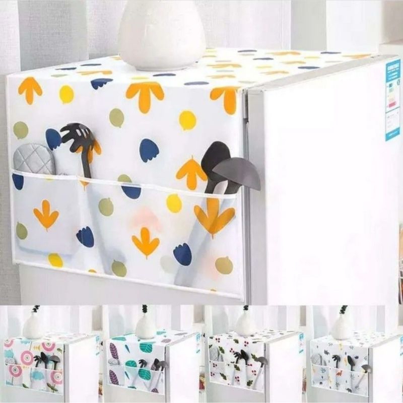 Taplak Kulkas Waterproof | Cover Penutup Kulkas Dengan Kantong Pouch Storage Kanan Kiri