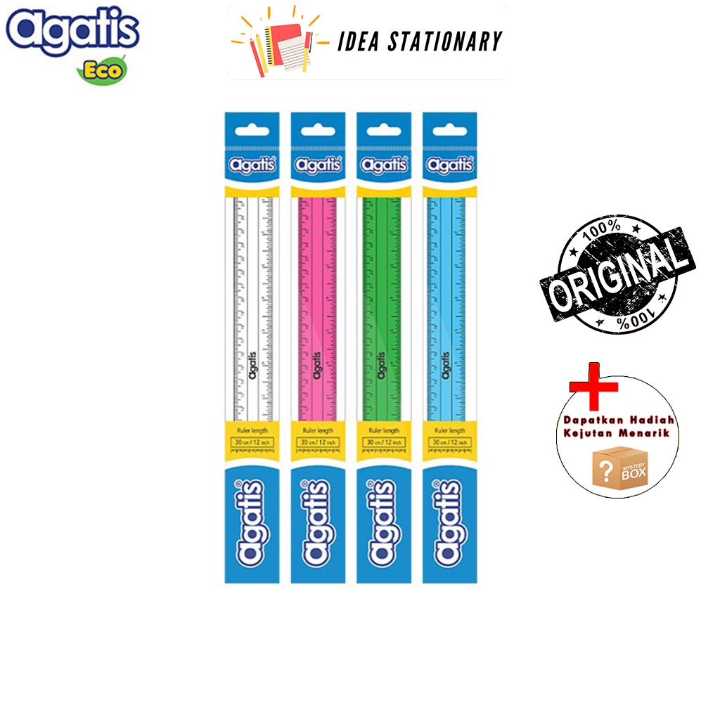 

Penggaris Ruler Mika / Plastik Transparan Agatis 30cm Warna Warni
